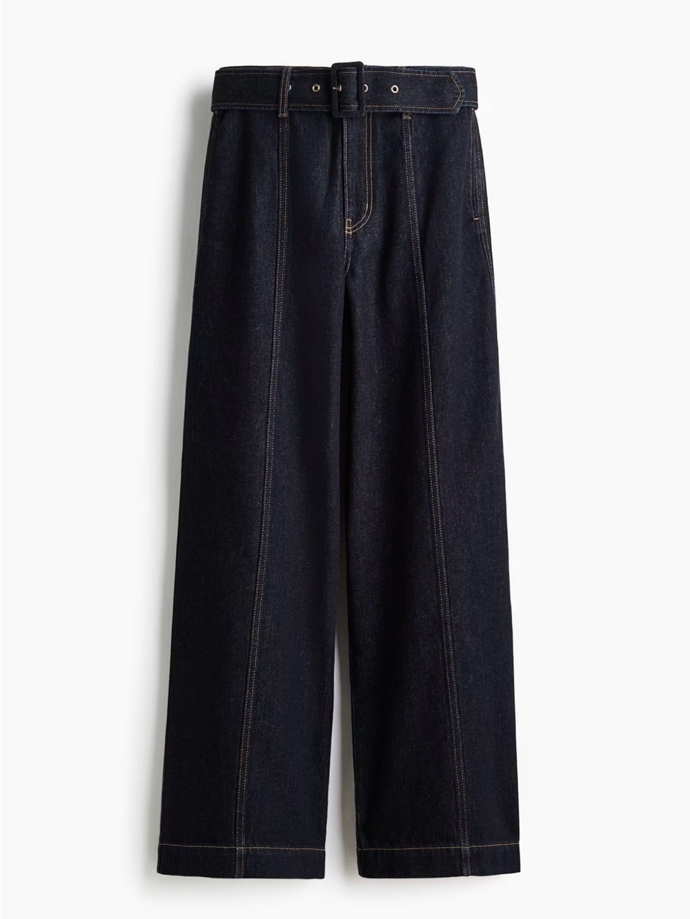 H&M High-Waist Wide Leg Dark Denim Pants with Belt